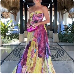 Vibrant Floral Strapless Maxi Dress